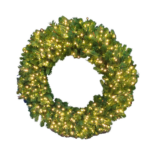Artificial Pre-Lit Bristol Pine Wreath, 700 Twinkling Warm White LED Lights, 48-In.