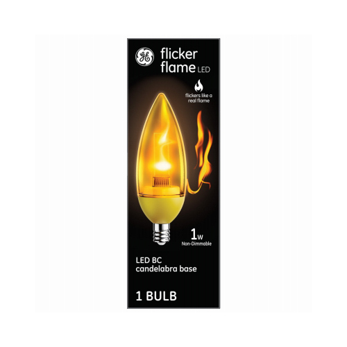 GE Lighting 93129282 Flicker Flame Deco Bulb, Blunt Tip, Clear, Candelabra Base, 1-Watt