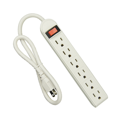 6-Outlet Power Strip, White - pack of 8 Pairs