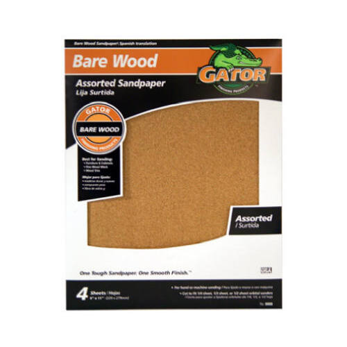 Sanding Sheet, 11 in L, 9 in W, Garnet Abrasive, Paper Backing Smooth - pack of 4