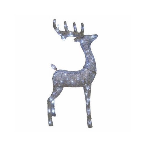 Standing Deer Christmas Decoration, Silver Mesh Fabric, 70 LED Lights, 48-In.