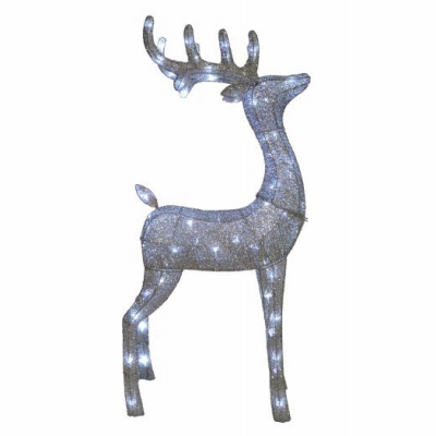 PULEO ASIA LIMITED 315-YD1589L Standing Deer Christmas Decoration, Silver Mesh Fabric, 70 LED Lights, 48-In.