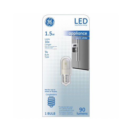 GE Lighting 13370 LED Appliance Light Bulb, Candelabra Base, 1-Watt Replaces 15-Watts