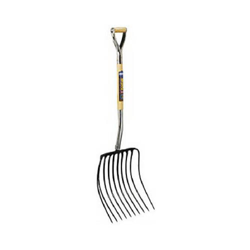 Ensilage Fork, Oval Tine, Steel Tine, Hardwood Handle, D-Shaped Handle, 30 in L Handle