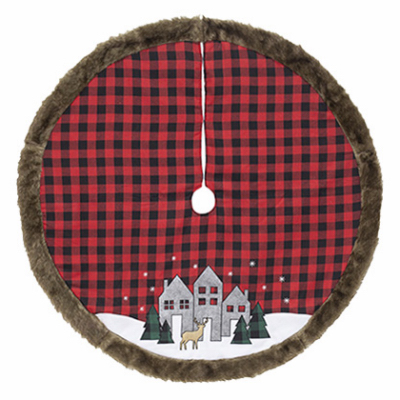 DYNO SEASONAL SOLUTIONS 2487535-1 Plaid Tree Skirt, Red/Black, Faux Fur Trim, 48-In.