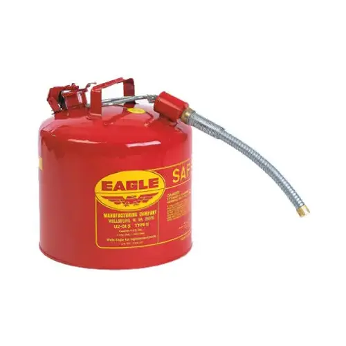 Red Galvanized Steel Flexible Spout 5 gal Safety Can - 15 7/8" Height - 11 1/4" Overall Diameter