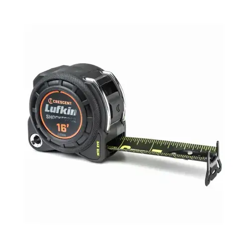 Shockforce Nite Eye Series L1116B Tape Measure, 16 ft L Blade, 1-3/16 in W Blade, Steel Blade Black/Hi-Vis Green