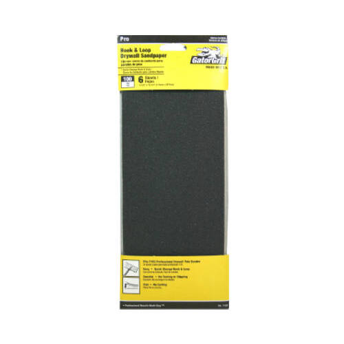 Sandpaper, 10-1/2 in L, 4-1/2 in W, 100 Grit, Medium, Silicone Carbide Abrasive - pack of 6