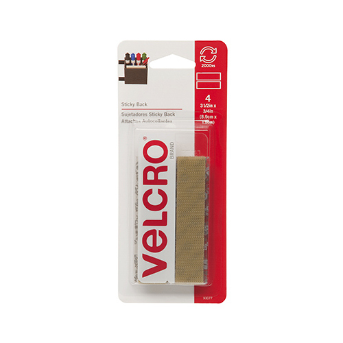 VELCRO USA INC CONSUMER PDTS 90077 Sticky Back Fasteners, Beige, 3.5-In. Strips, 4-Ct.