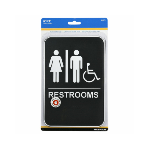 Braille Restroom Sign, Peel & Stick, 6 x 9-In.