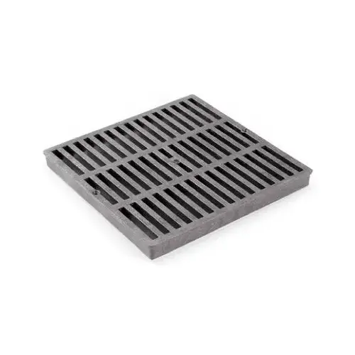 980 Drain Grate, 9 in L, 9 in W, Square, 7/16 in Grate Opening, HDPE, Black