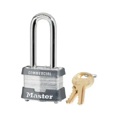 1.5-In. Keyed Laminated Keyed Padlock, 2-In. Long Shackle Silver; Gray Bumpers