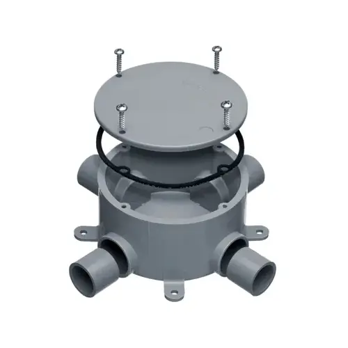 Junction Box, 4 -Knockout, 1/2 in Knockout, PVC, Ceiling, Wall Mounting Gray