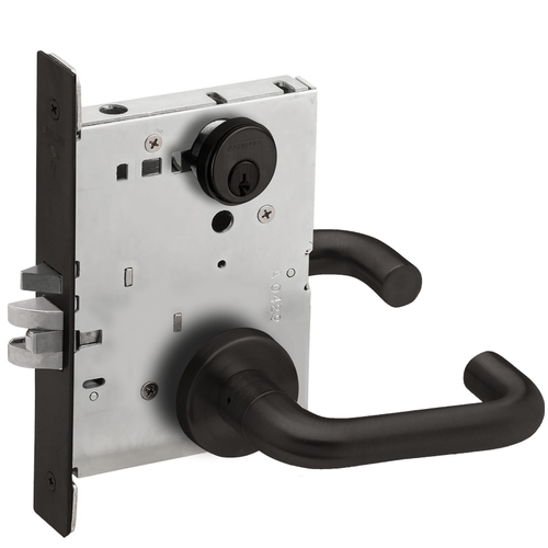 Entry / Office Mortise Lock with C Keyway with 03 Lever and A Rose Matte Black Finish