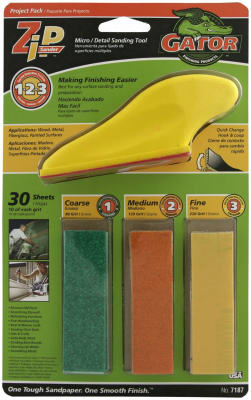 GATOR 7800 MicroZip Sander Tool Kit, 3-1/2 in L, 1 in W, 80, 120, 220 Grit, Extra Fine, Fine, Medium - pack of 30