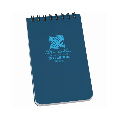 Weatherproof Notebook, Top Spiral, Blue, 3 x 5-in.