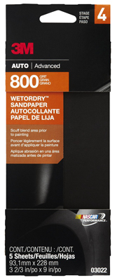 3M 03022 Sandpaper, Automotive, 800 Grit, 3-2/3 x 9-In  pack of 5