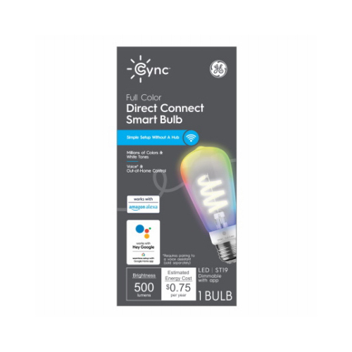 Cync LED Full Color Edison Smart Light Bulb, ST19 Shape, Full Spectrum & Dimmable, 500 Lumens, 6 Watts