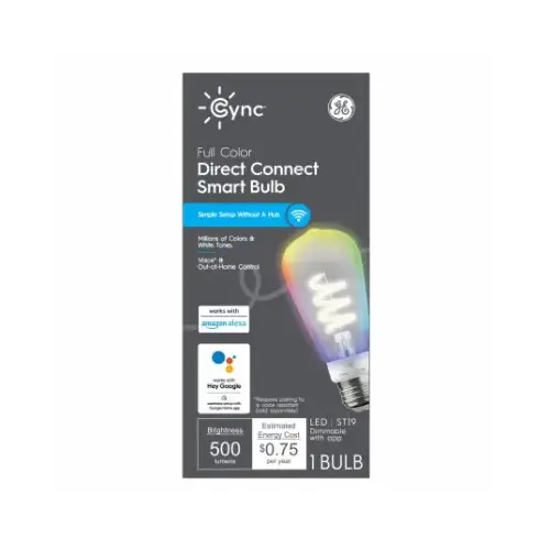 Cync LED Full Color Edison Smart Light Bulb, ST19 Shape, Full Spectrum & Dimmable, 500 Lumens, 6 Watts