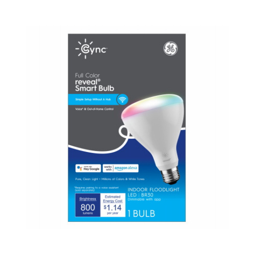 Cync Reveal LED Full Color Indoor Floodlight Bulb, BR30 Shape, Dimmable, 800 Lumens, 9.5 Watts