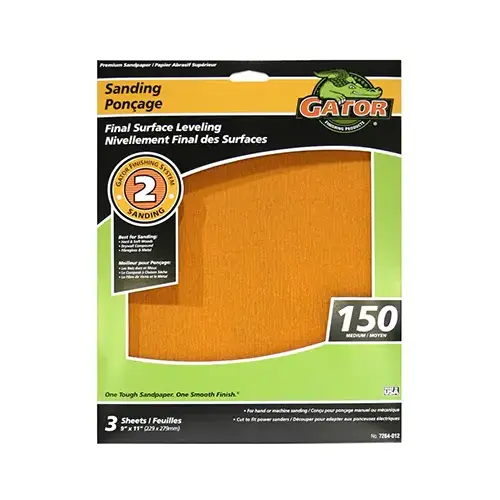 Sandpaper, 150-Grit, 9 x 11-In - pack of 3