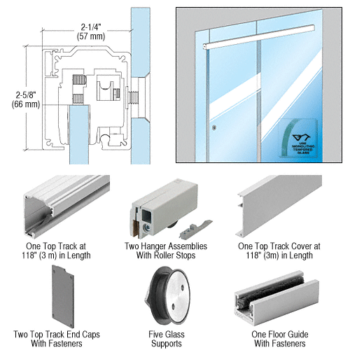 280 Series Single Sliding Door Glass Fixed Panel Mount Installation Kit for 5/16" to 3/8" (8 to 10 mm) Tempered Glass