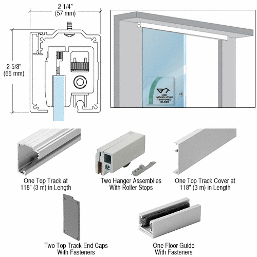 280 Satin Anodized Series Single Sliding Door Wall or Ceiling Mount Installation Kit for 5/16" to 3/8" (8 to 10 mm) Tempered Glass