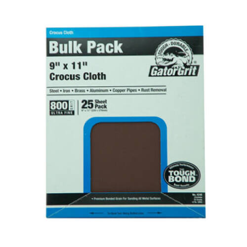 Crocus Metal Polishing Cloth, 800-Grit, 9 x 11 In., 25-Ct.