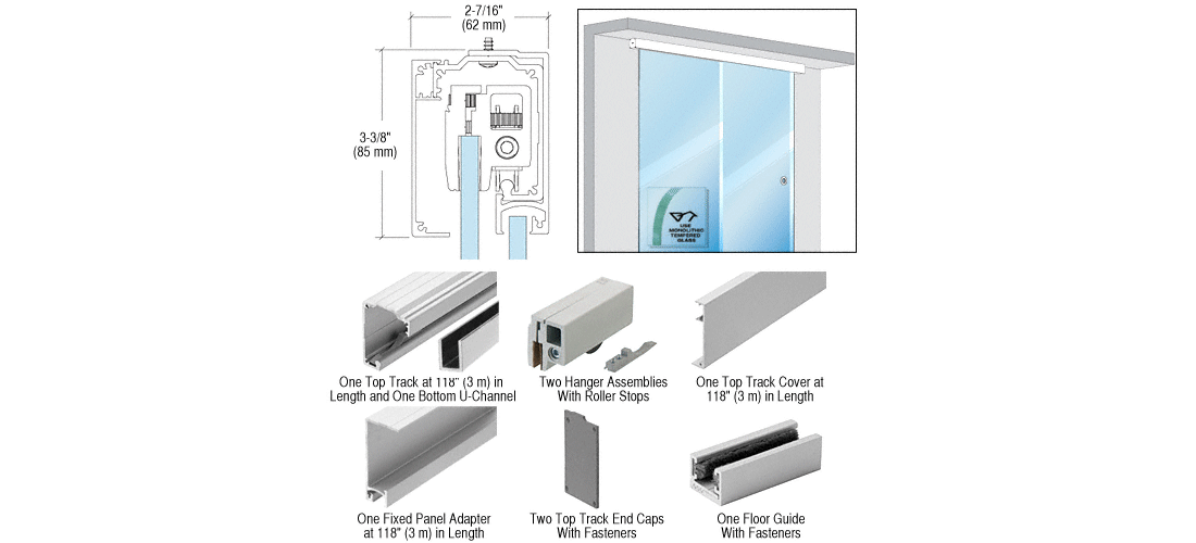 Crl Usalum Alum Crl2810fbsa Vcp 1 Crl Usalum 280 Series Brushed Stainless Anodized Single Sliding Door With Fixed Panel Wall Or Ceiling Mount