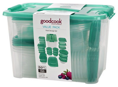 BRADSHAW INTERNATIONAL 10715 50-Pc. Food Storage Container Set, Teal Plastic