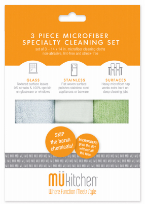 Mu Kitchen 6650-1100 Microfiber Cleaning Set, 14 x 14-In., 3-Pc.