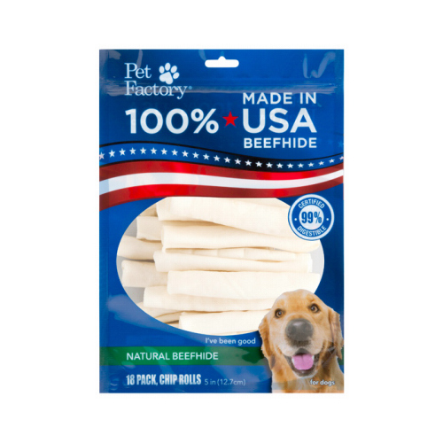 Dog Treats, Rawhide Chip Rolls  pack of 18