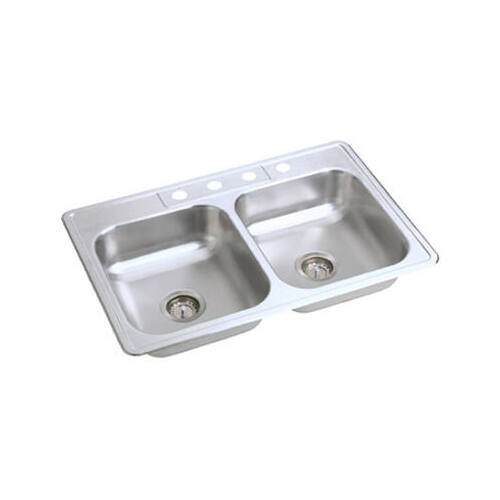 Stainless-Steel Kitchen Sink, Double-Compartment, 33 x 22 x 6-In.