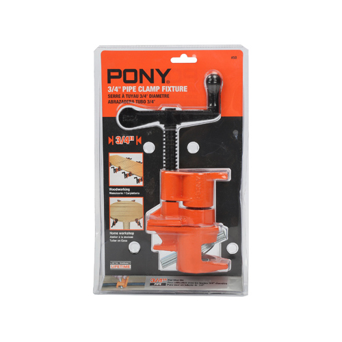 Pony 50 Pipe Clamp Fixture, Clamping Range: 3/4 in, Crank Handle, Steel, Black/Orange