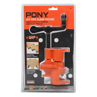 Pony 50 Pipe Clamp Fixture, Clamping Range: 3/4 in, Crank Handle, Steel, Black/Orange