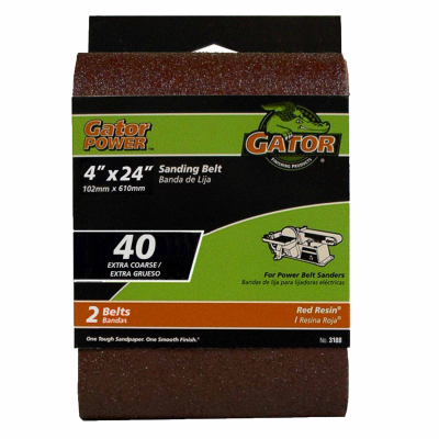 GATOR 3188 Sanding Belt, 4 in W, 24 in L, 40 Grit, Extra Coarse, Aluminum Oxide Abrasive Pair