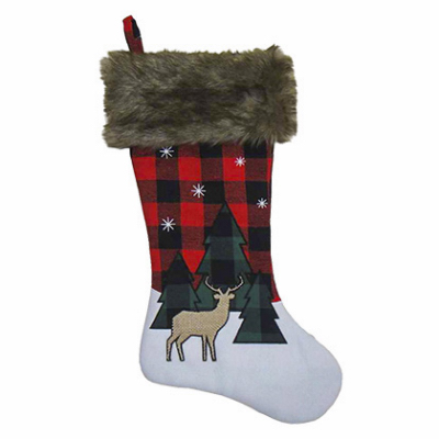 DYNO SEASONAL SOLUTIONS 1209626-2 Plaid Stocking, Red/Black, Faux Fur Cuff, 20-In.