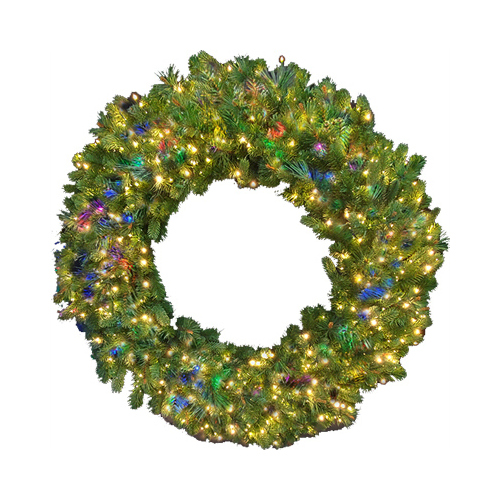 Artificial Pre-Lit Bristol Pine Wreath, 700 Twinkling Multi-Color LED Lights, 48-In.