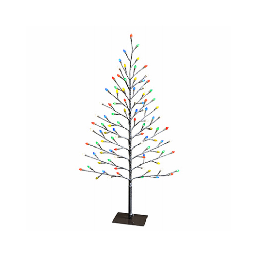 Flat Stick Snow Covered Tree, LED, Multi-Caps, 42-In.