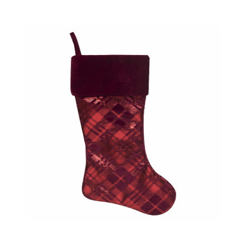 DYNO SEASONAL SOLUTIONS 1209617-1 Velvet Stocking, Red Tonal Print, 20-In.