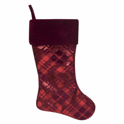 DYNO SEASONAL SOLUTIONS 1209617-1 Velvet Stocking, Red Tonal Print, 20-In.