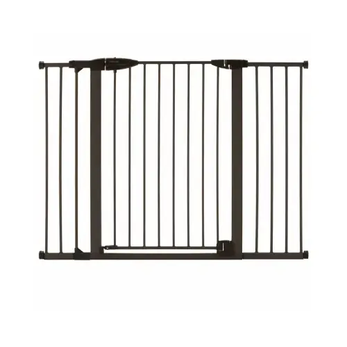 Child Safety Gate, Metal, Gray, Matte Bronze, 36 in H Dimensions, Triple-Lock, Self Lock