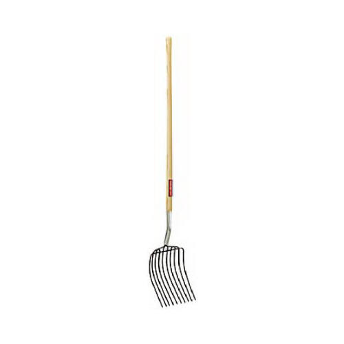 Bedding Fork, Round Tine, Steel Tine, Hardwood Handle, Cushion End Grip Handle, 48 in L Handle