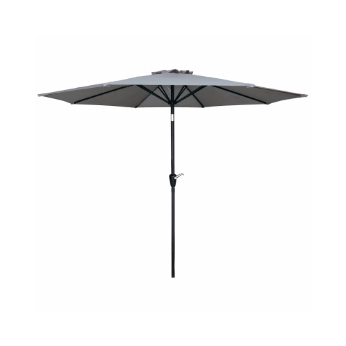 Patio Market Umbrella, Crank Open/Tilt, Steel Pole, Gray Fabric, 9-Ft.