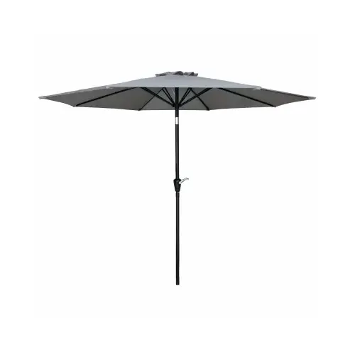 Patio Market Umbrella, Crank Open/Tilt, Steel Pole, Gray Fabric, 9-Ft.