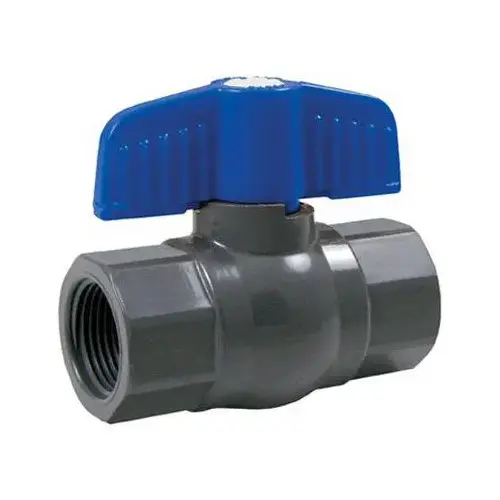 Ball Valve, 1-1/2 in Connection, FPT x FPT, 150 psi Pressure, PVC Body Gray