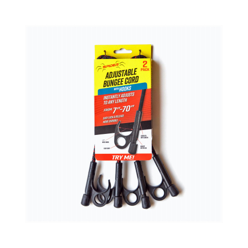 SPIDER TARP PTY LTD SCS100BR-2 Heavy-Duty Bungee Cords, 2 Hooks, Stretches Up to 70-In Pair Black