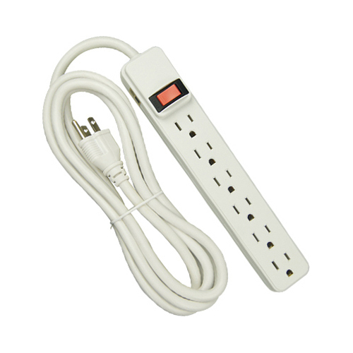 Power Strip, 6-Outlets, Extra-Long Cord, Plastic Housing, White - pack of 8