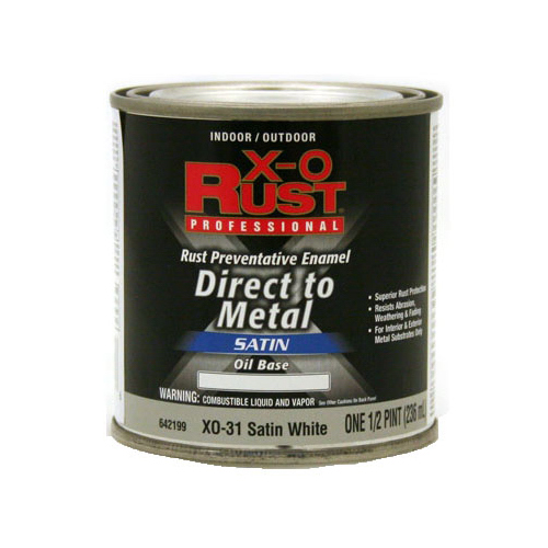 Premium Oil-Base Paint, Satin, White, Interior/Exterior, 1/2-Pt.