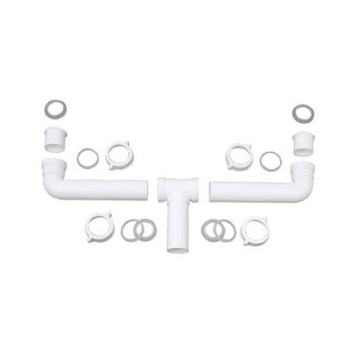 Kitchen Sink 2 Bowl Center Outlet Drain, White Plastic, 1.5-In. O.D.